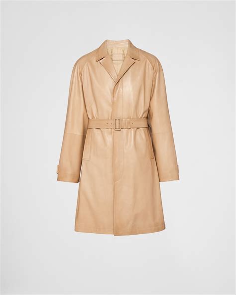 prada oversized coat|Sand Beige Oversized Nappa Leather Coat .